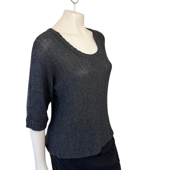 EILEEN FISHER Open Knit Dolman Sleeve Sweater in Metallic Charcoal SZ M - Picture 5 of 11